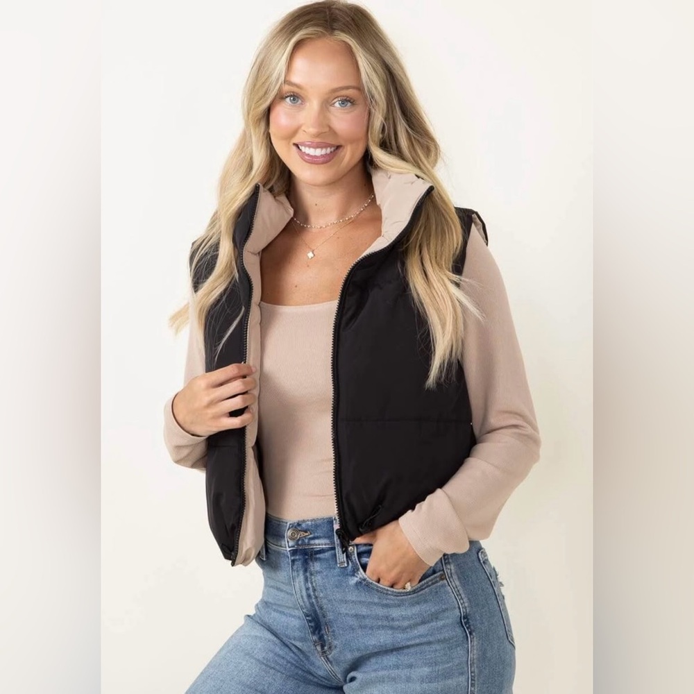 Brand new Women's Black and Beige Puffer Vest Reversible